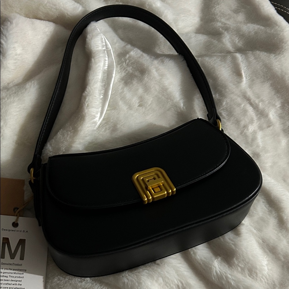 Miztique Black Shoulder Bag with Gold Accent